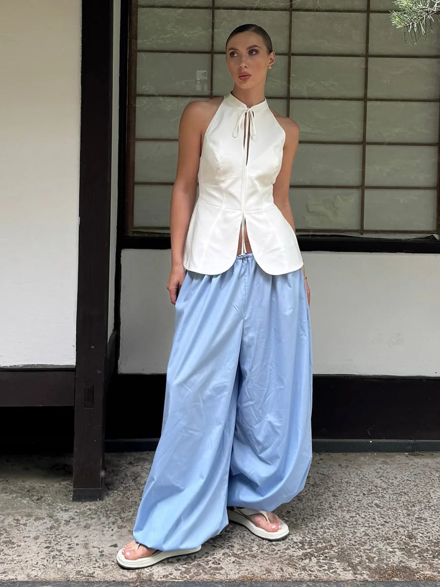 Pantalones de algodón de pierna ancha