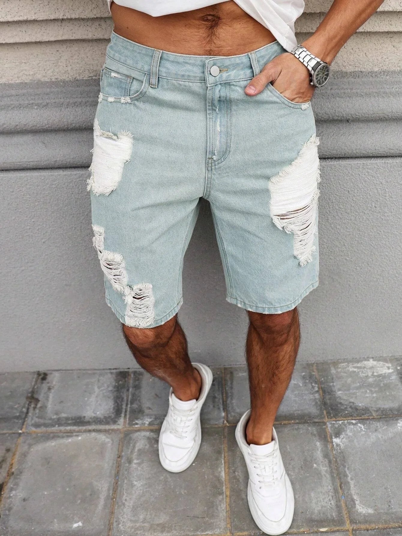Pedri distressed denim shorts