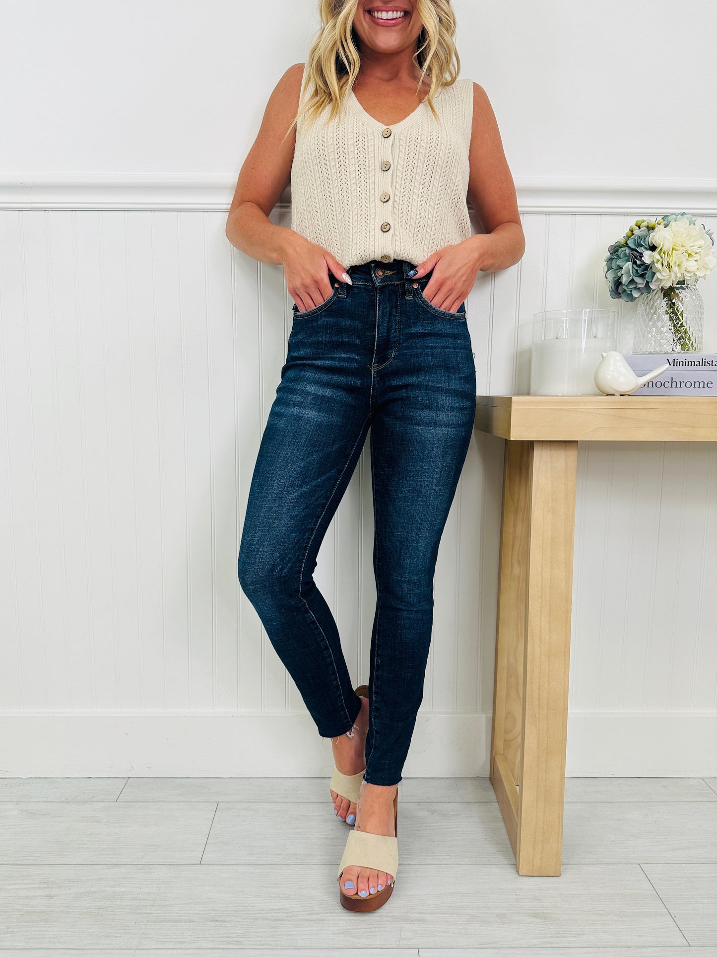 Jeans Skinny de Cintura Alta con Control de Abdomen y Efecto Push Up