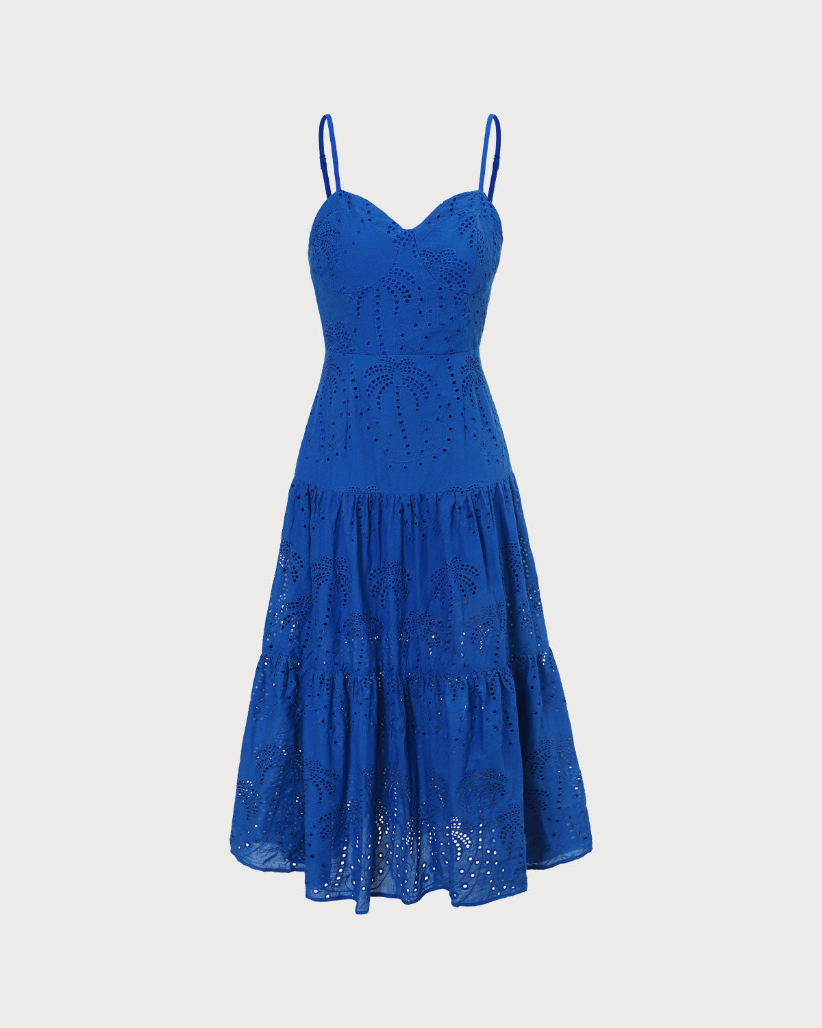 Vestido midi azul con escote corazón y bordado
