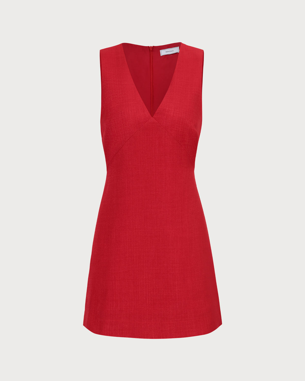 El mini vestido sin mangas de lino con escote en V rojo
