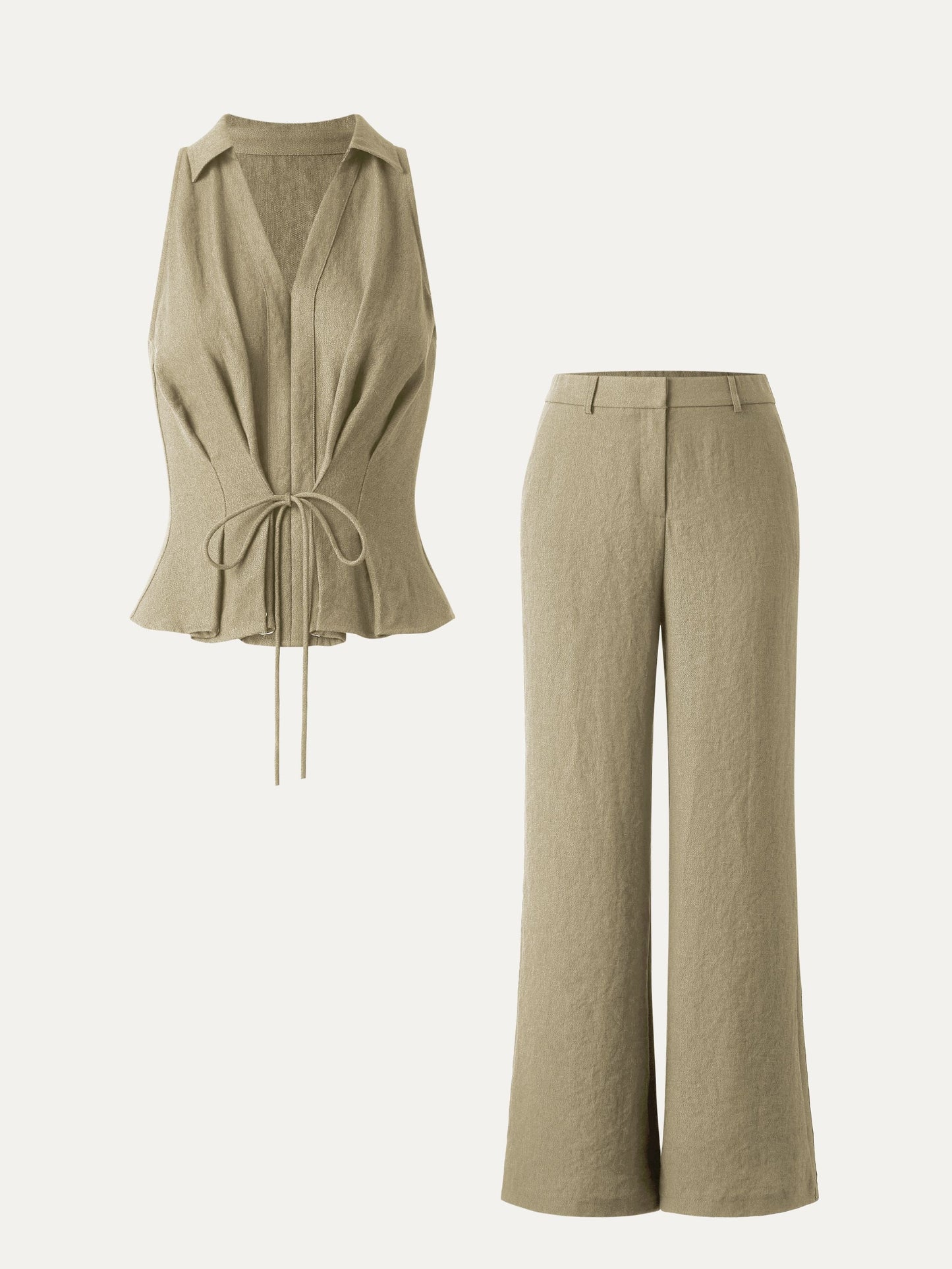 Conjunto de 2 piezas: top sin mangas con cuello en V y pantalón acampanado de tiro medio con bolsillos