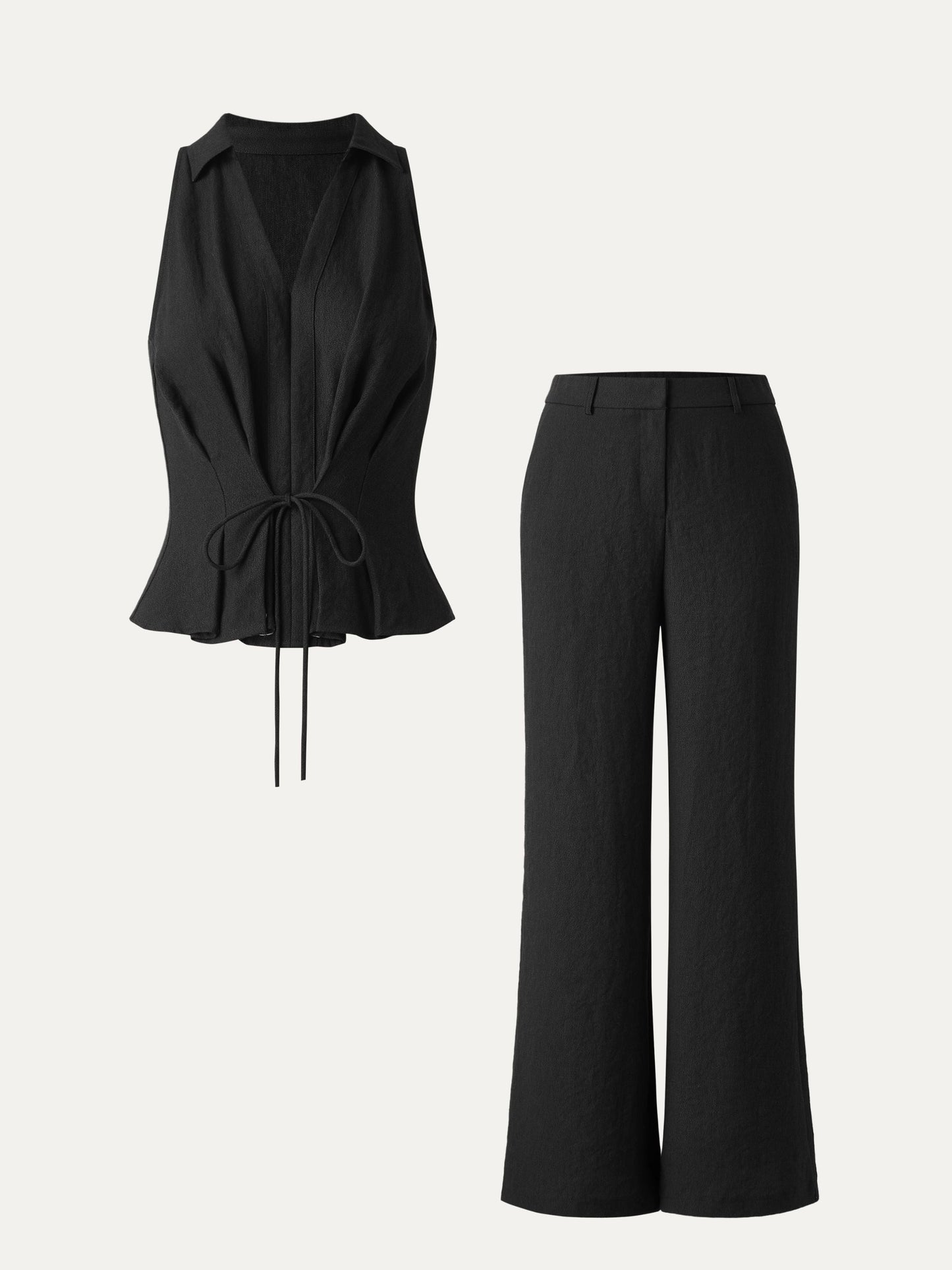 Conjunto de 2 piezas: top sin mangas con cuello en V y pantalón acampanado de tiro medio con bolsillos