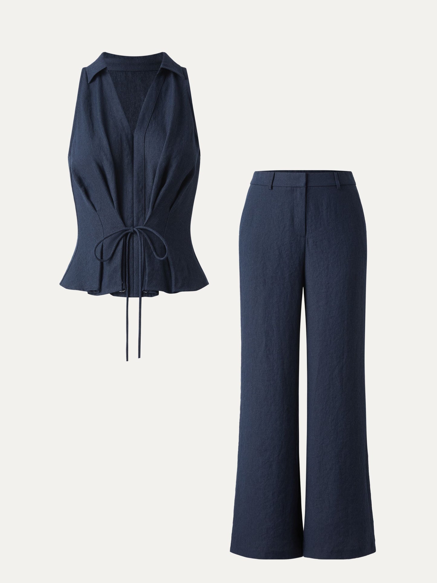 Conjunto de 2 piezas: top sin mangas con cuello en V y pantalón acampanado de tiro medio con bolsillos