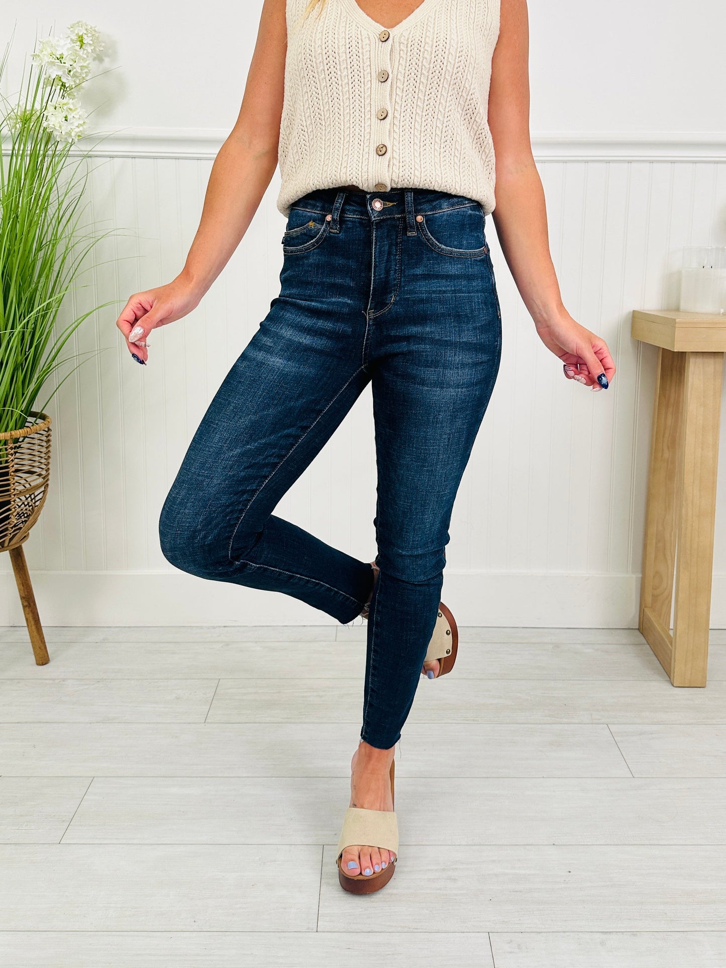 Jeans Skinny de Cintura Alta con Control de Abdomen y Efecto Push Up
