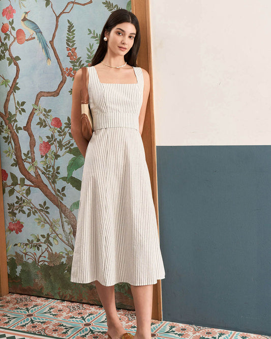 Striped Button-Front Midi Dress