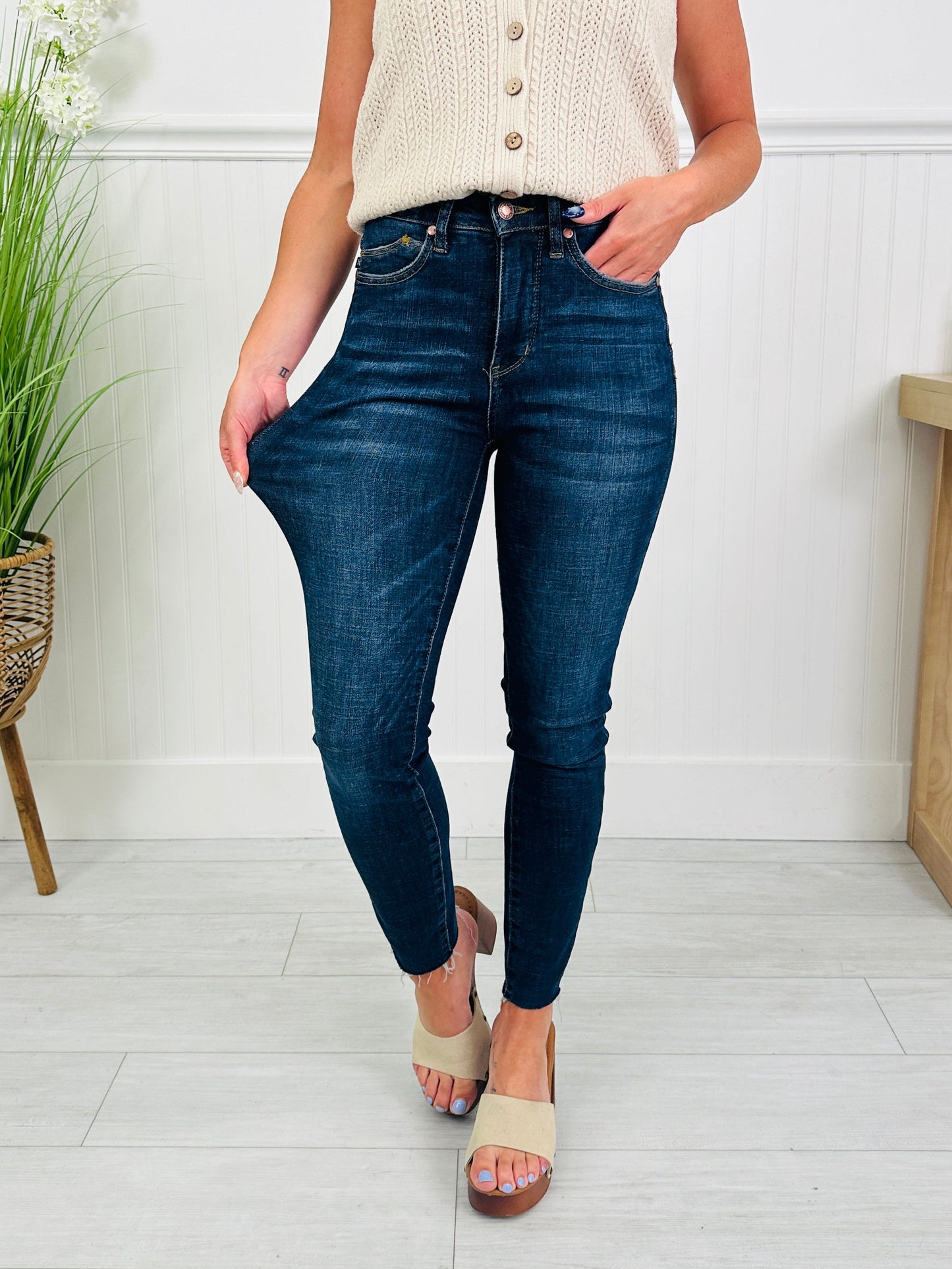 Jeans Skinny de Cintura Alta con Control de Abdomen y Efecto Push Up