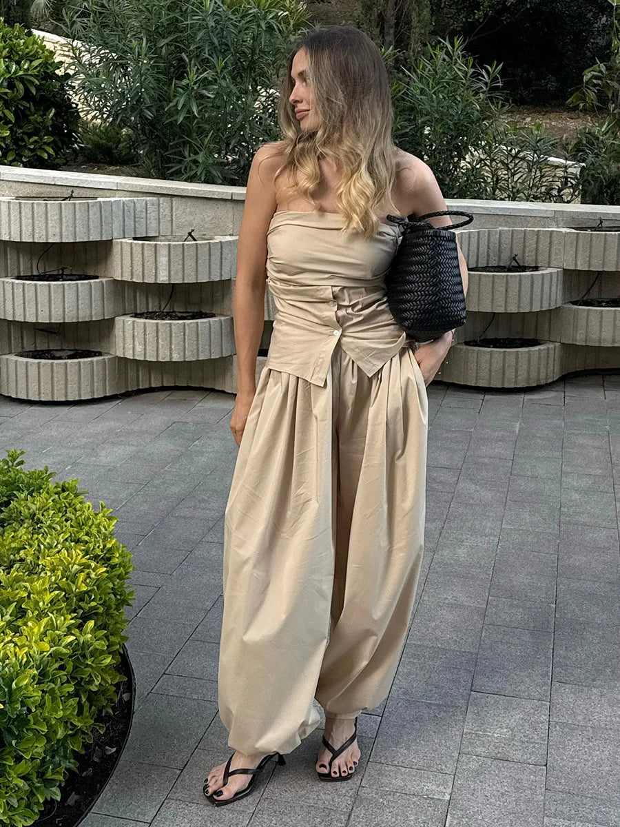 Pantalones de algodón de pierna ancha