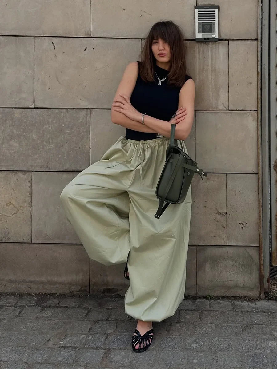 Pantalones de algodón de pierna ancha
