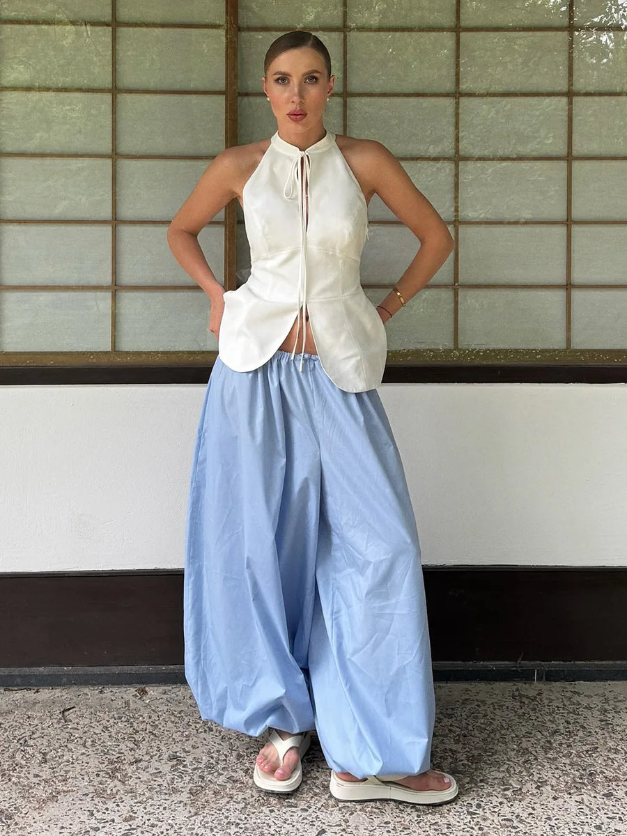 Pantalones de algodón de pierna ancha