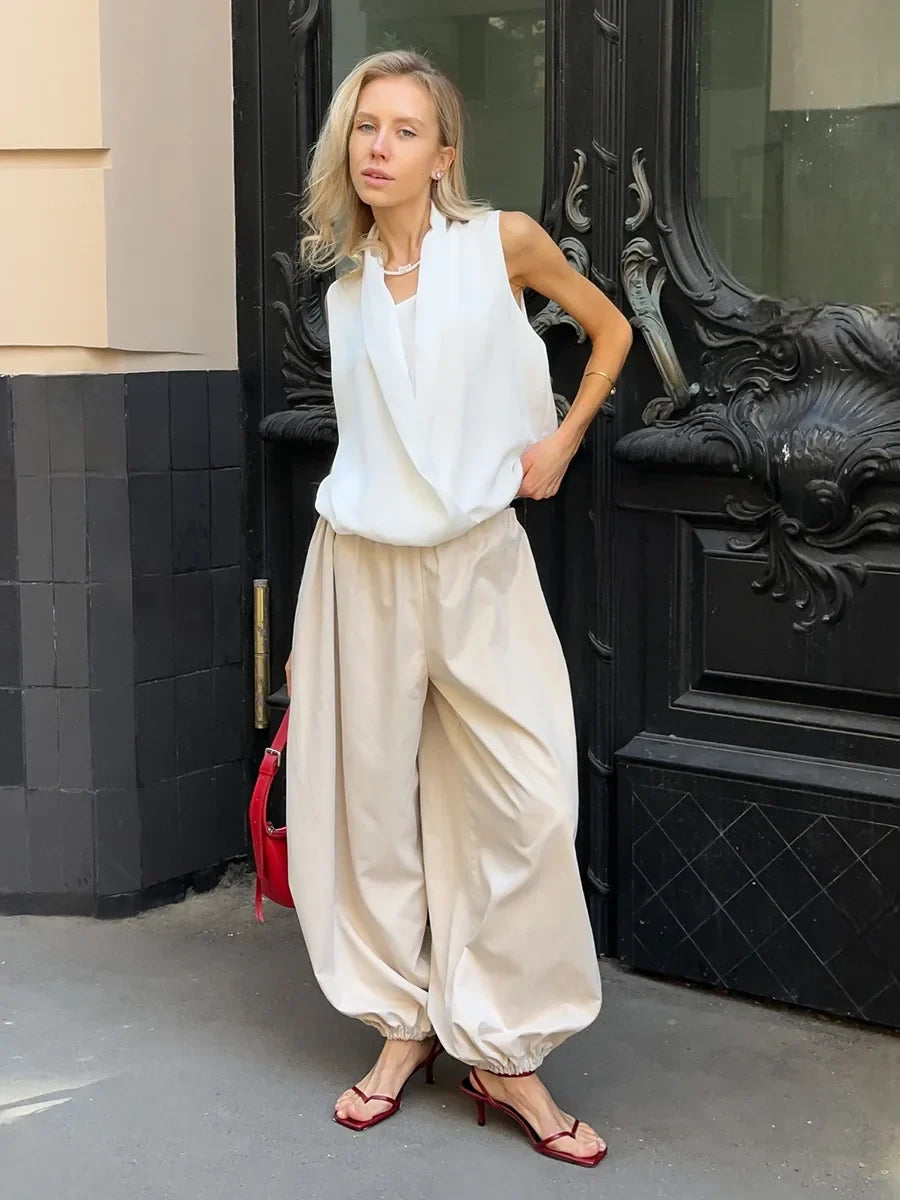 Pantalones de algodón de pierna ancha