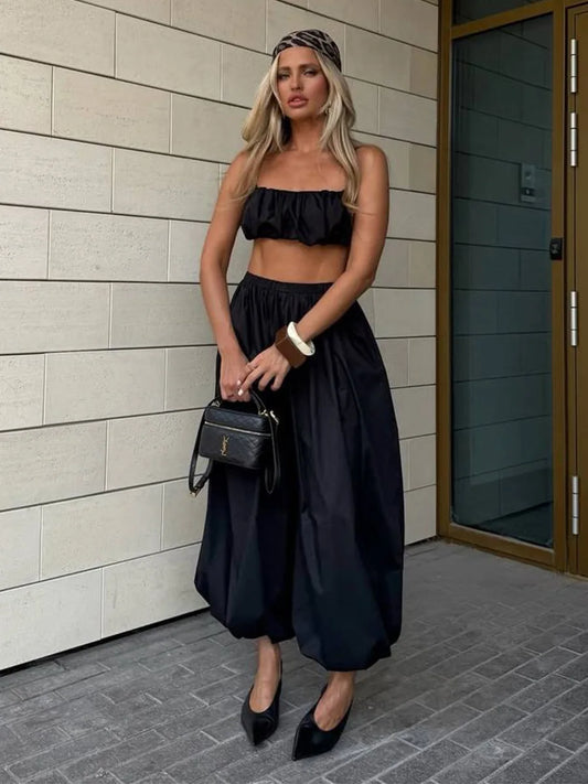 Wide leg cotton trousers