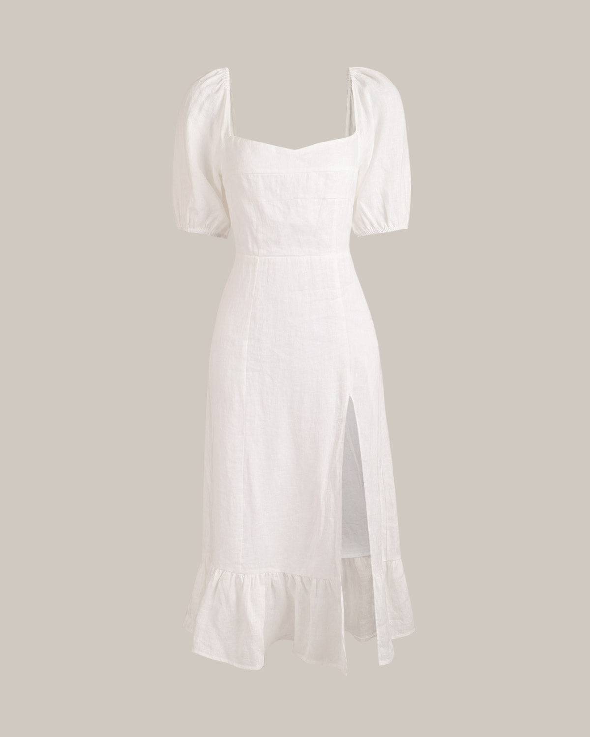 Vestido Midi con Manga Abullonada y Bajo con Abertura