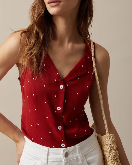 The red polka dot V-neck sleeveless vest