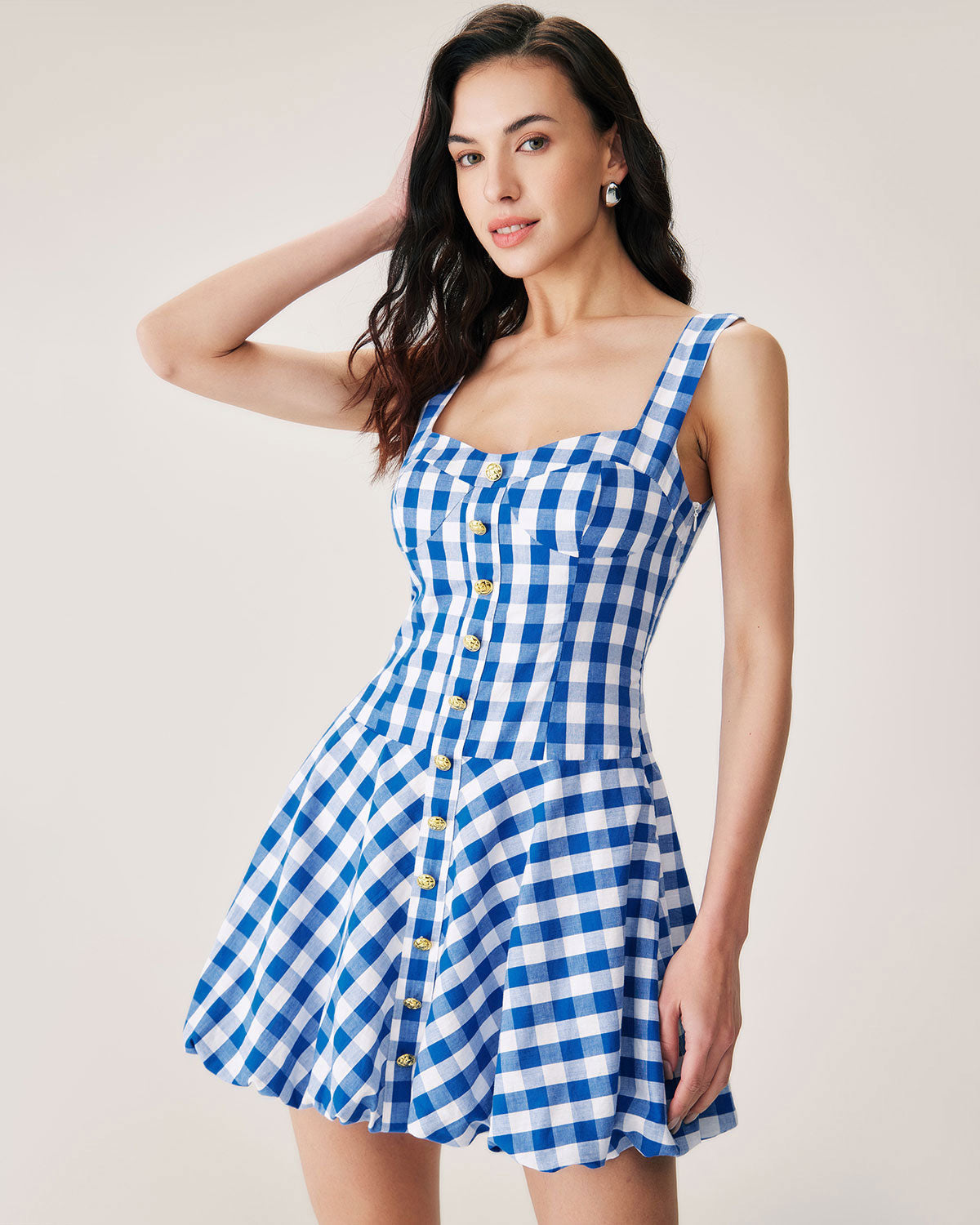 Vestido corto tipo slip de cuadros azules
