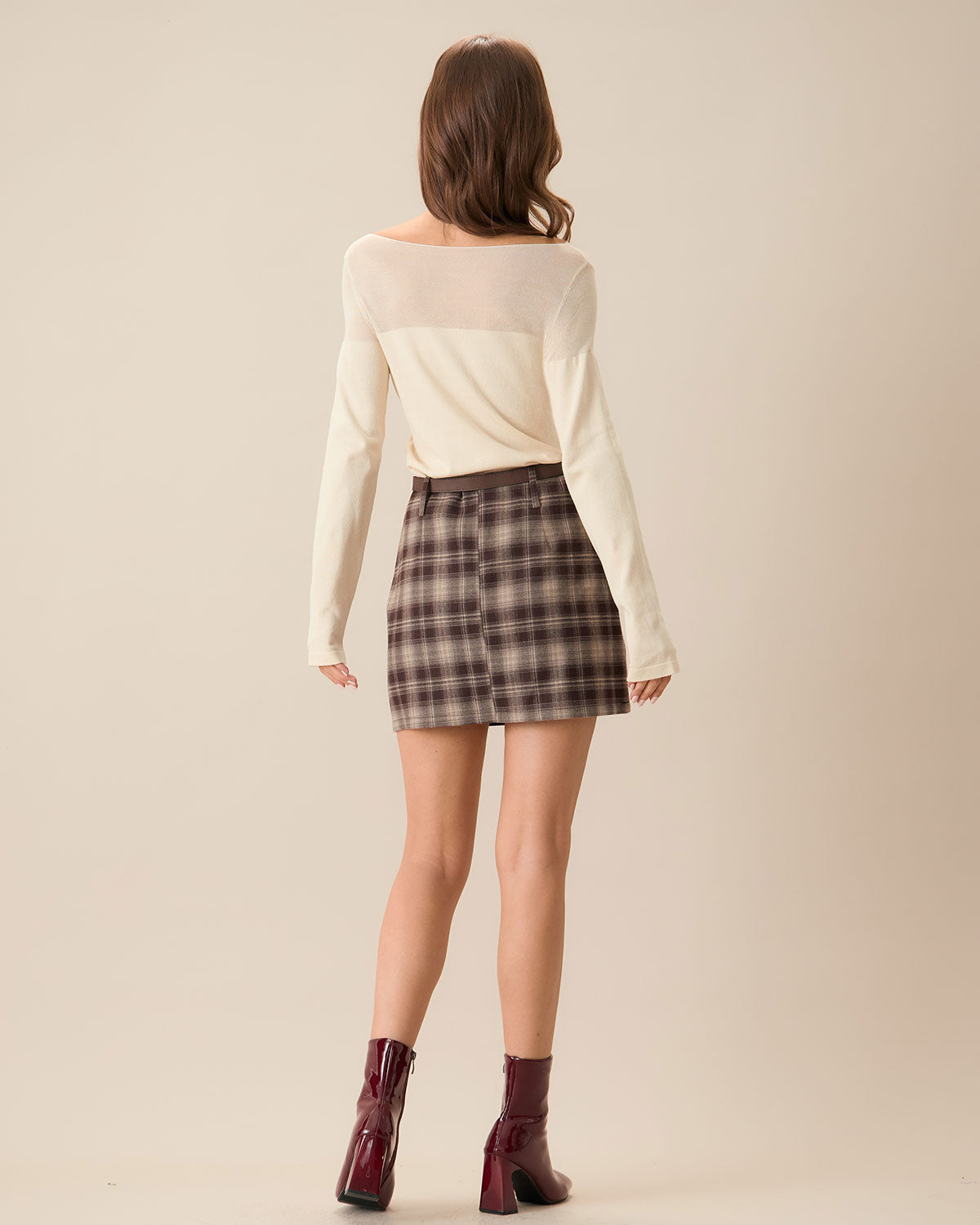 Falda Mini a Cuadros Marrón