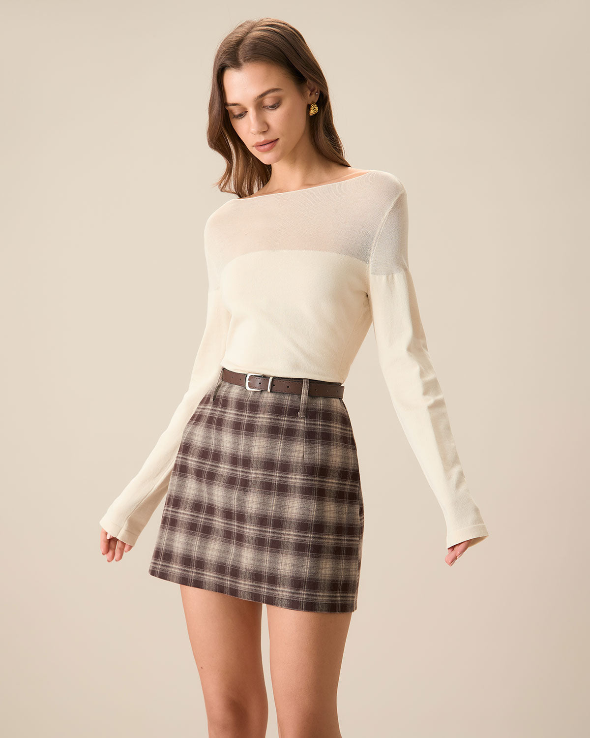 Falda Mini a Cuadros Marrón