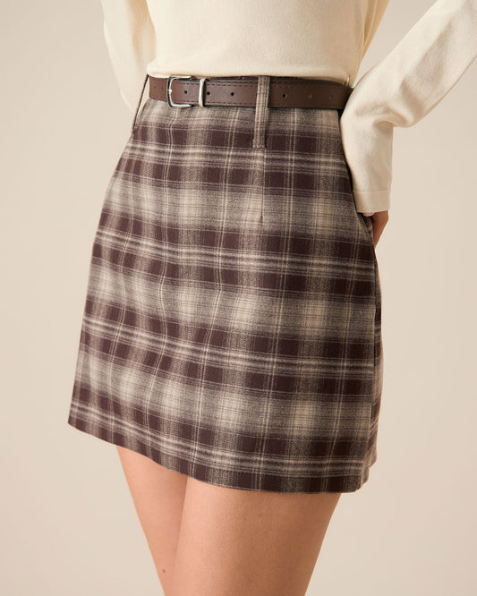 Brown Plaid Mini Skirt