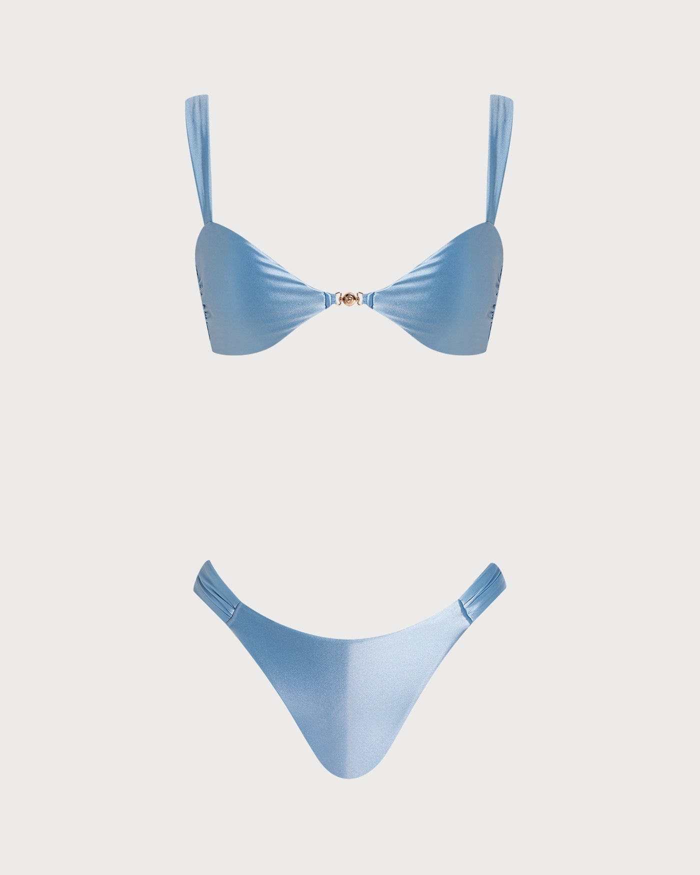 Conjunto de bikini de tiro medio azul con stretch