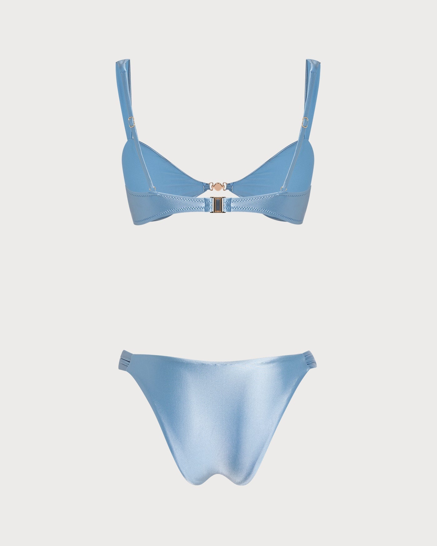 Conjunto de bikini de tiro medio azul con stretch