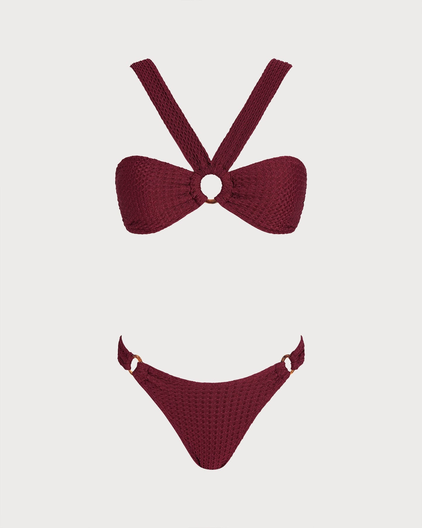 Conjunto de Bikini Triángulo con Anillo O Rojo Vino