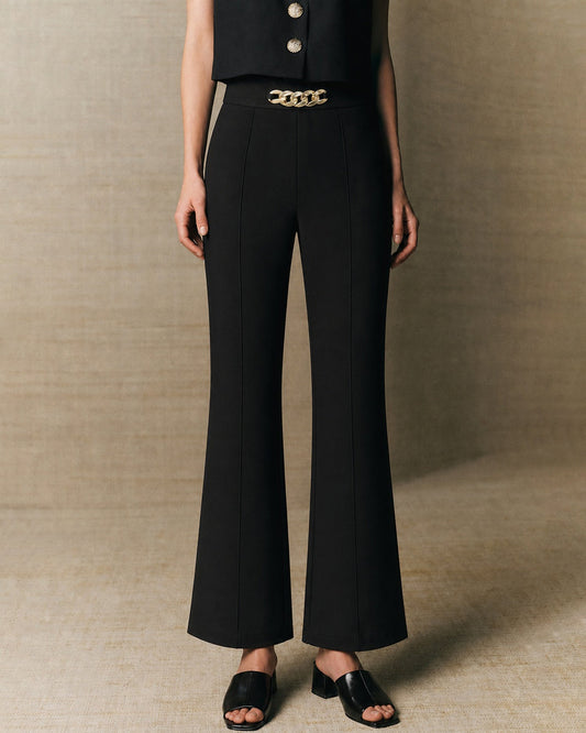 Straight-Leg Trousers with Pockets and Black Button