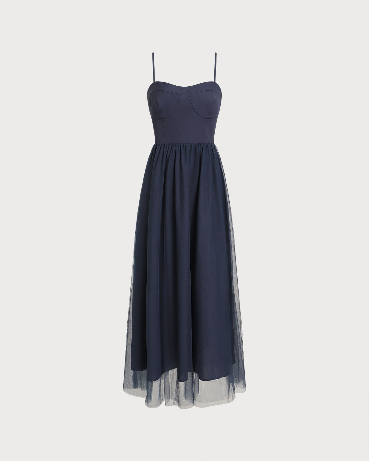 Vestido largo tipo slip azul con fruncido y vuelo